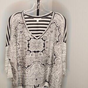 CAbi mixed media Paisley + Stripes flowy top - Size Large